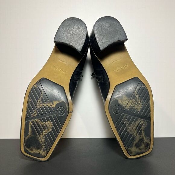 Womens NICOLE Play Square Toe Black Leather Side Zip Heels / Size 8 Medium - Picture 7 of 9